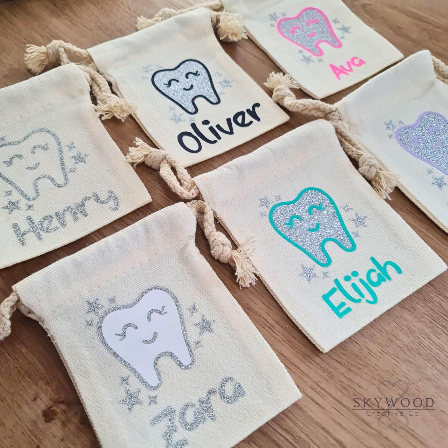 Personalised Tooth Fairy Bag – Sparkly Silver Glitter