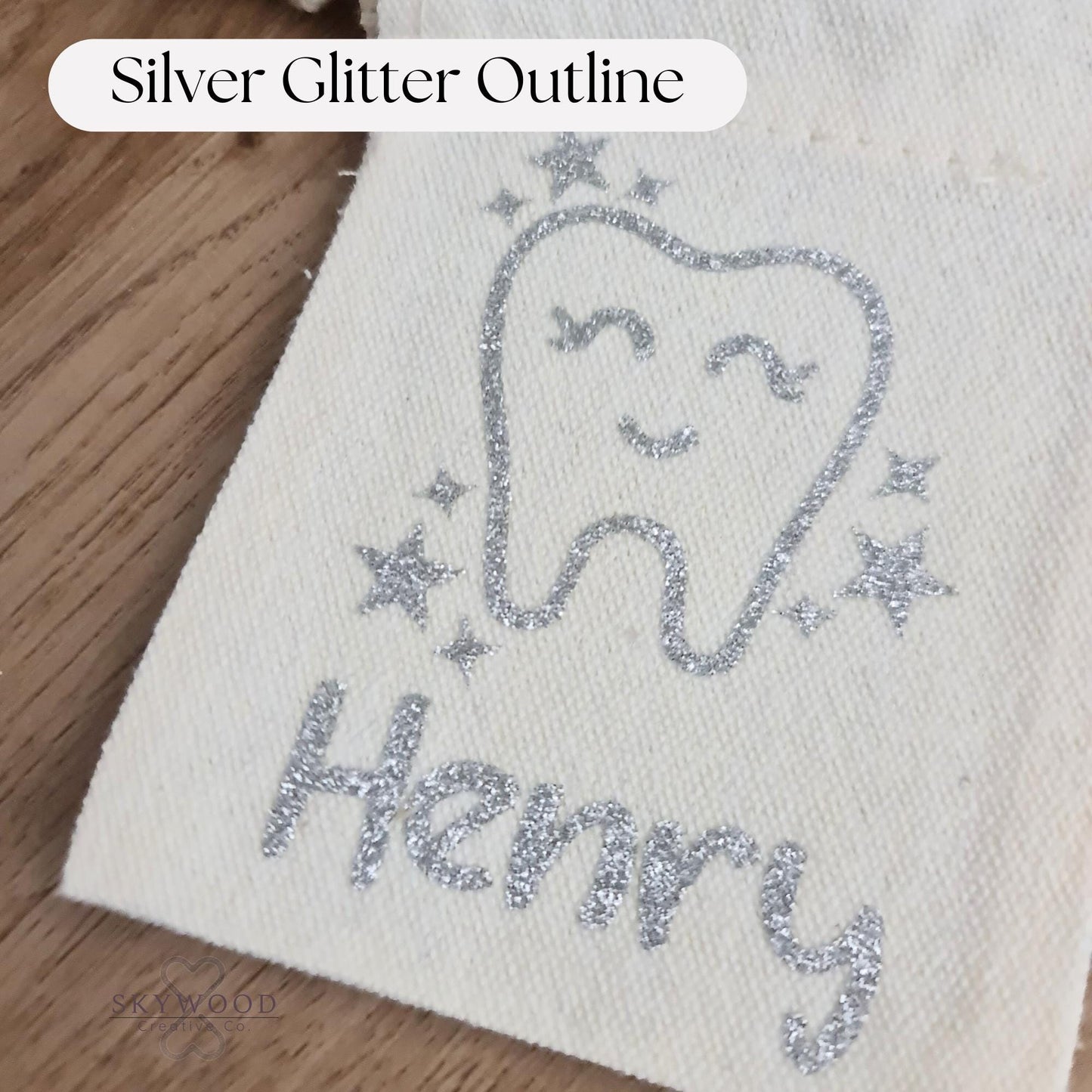 Personalised Tooth Fairy Bag – Sparkly Silver Glitter