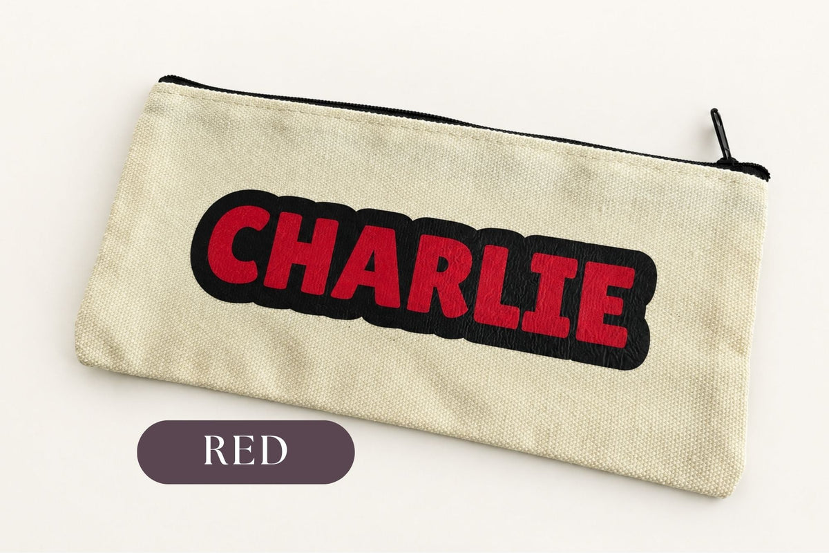 Personalised Small Canvas Pouch – Custom Name Pencil Case & Travel Bag