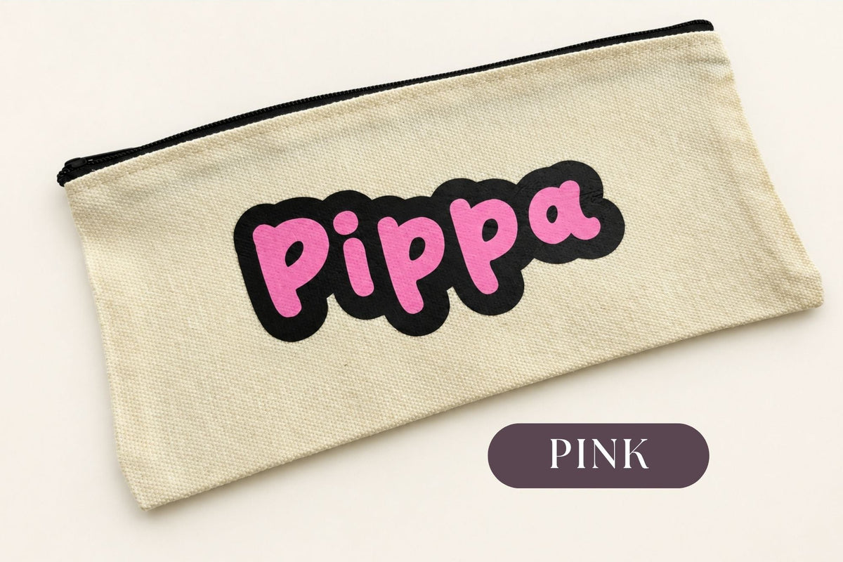 Personalised Small Canvas Pouch – Custom Name Pencil Case & Travel Bag