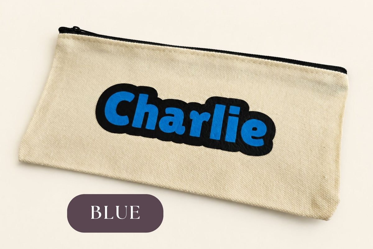 Personalised Small Canvas Pouch – Custom Name Pencil Case & Travel Bag