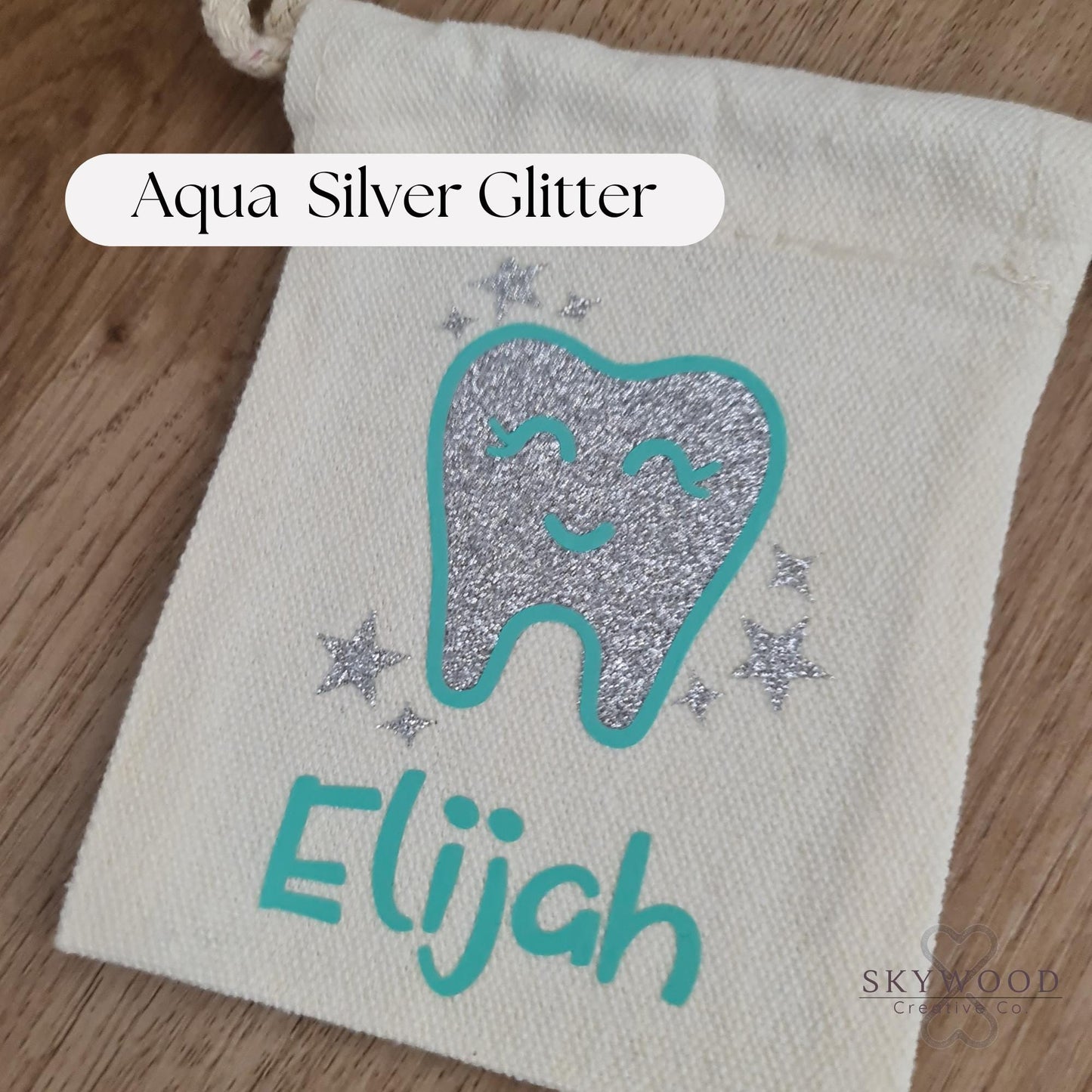 Personalised Tooth Fairy Bag – Sparkly Silver Glitter