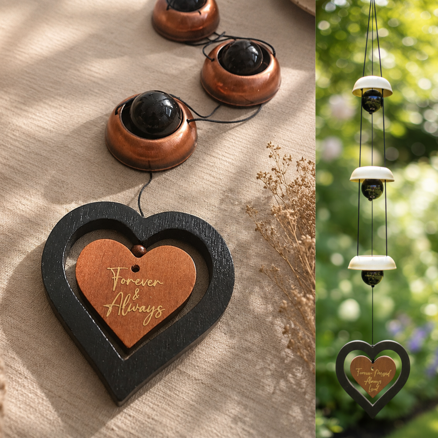 Personalised Memorial Bell Wind Chime | Japanese Pagoda with Spinning Heart