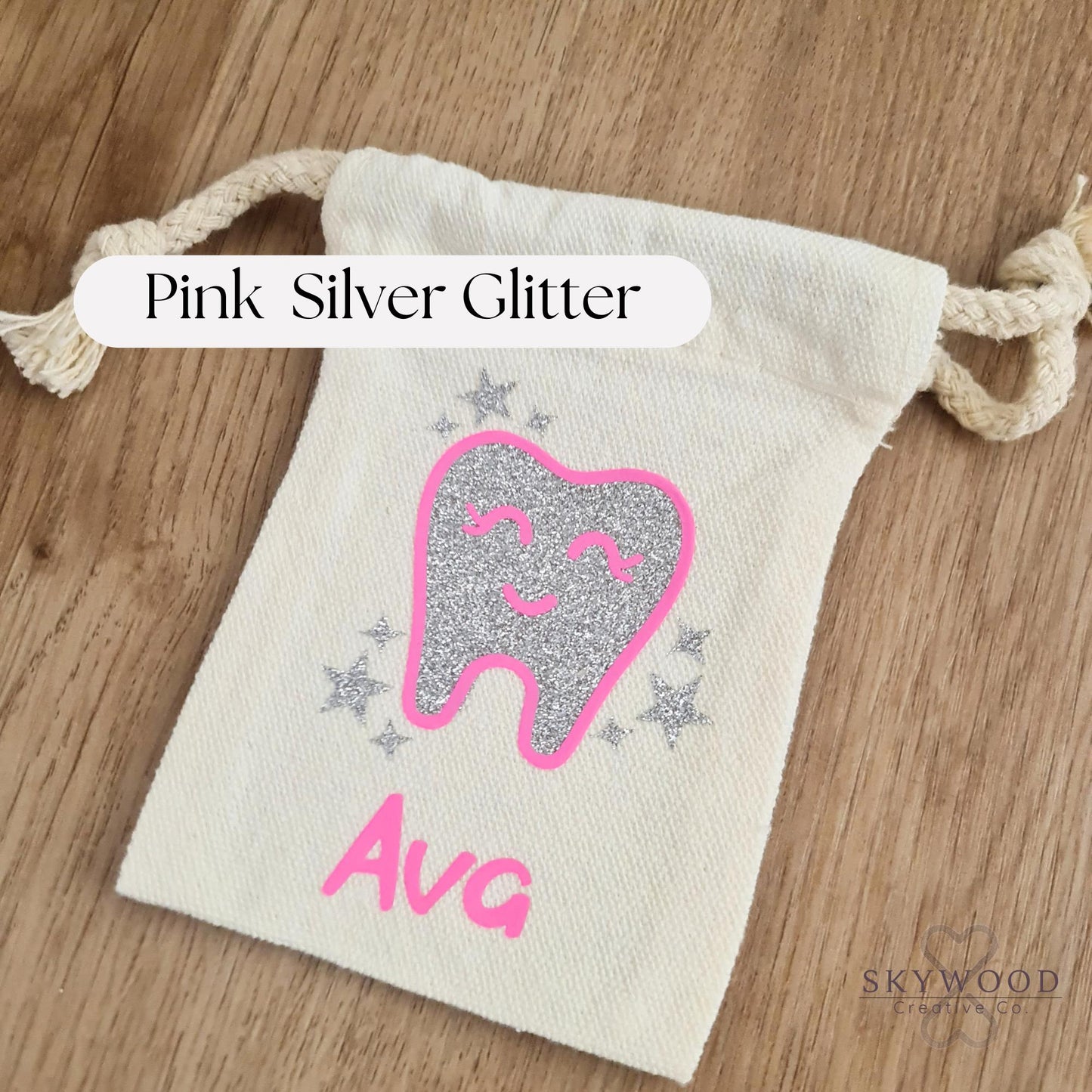 Personalised Tooth Fairy Bag – Sparkly Silver Glitter