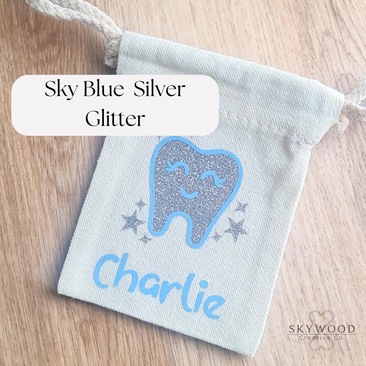 Personalised Tooth Fairy Bag – Sparkly Silver Glitter