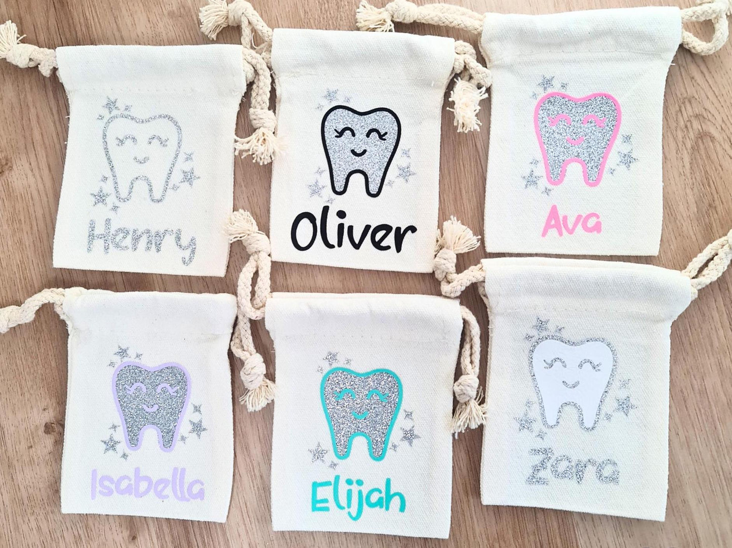 Personalised Tooth Fairy Bag – Sparkly Silver Glitter