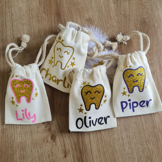 Personalised Tooth Fairy Pouch - Sparkly Glitter Gold