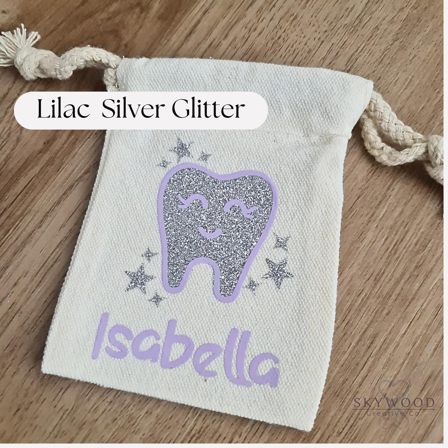 Personalised Tooth Fairy Bag – Sparkly Silver Glitter