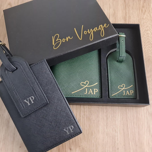 Luxury Personalised Travel Gift Set with Passport Cover & Luggage Tag