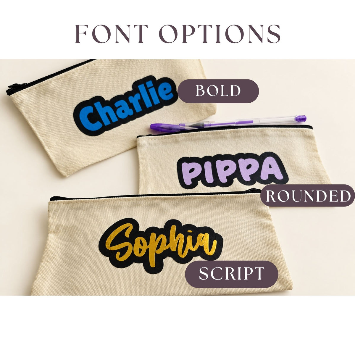 Personalised Small Canvas Pouch – Custom Name Pencil Case & Travel Bag