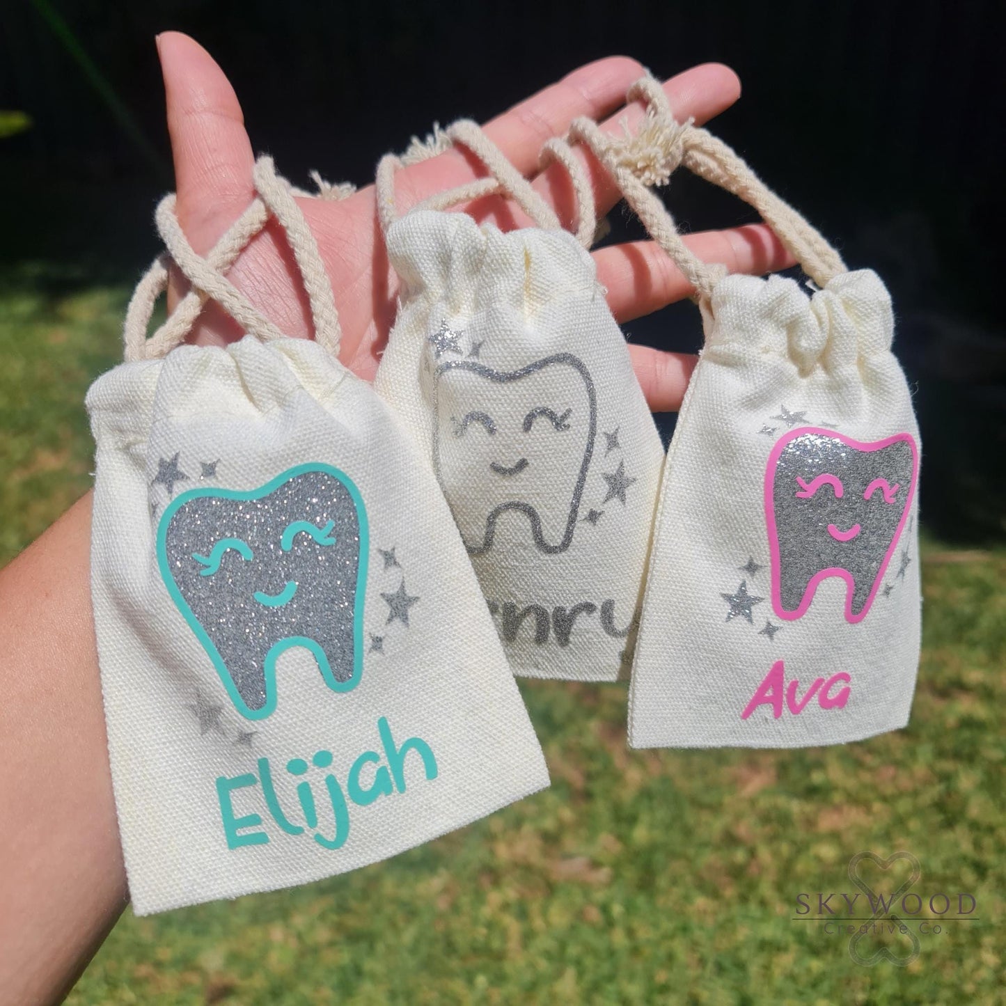 Personalised Tooth Fairy Bag – Sparkly Silver Glitter