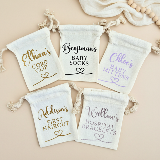 Enhanced baby keepsake bags with studio background