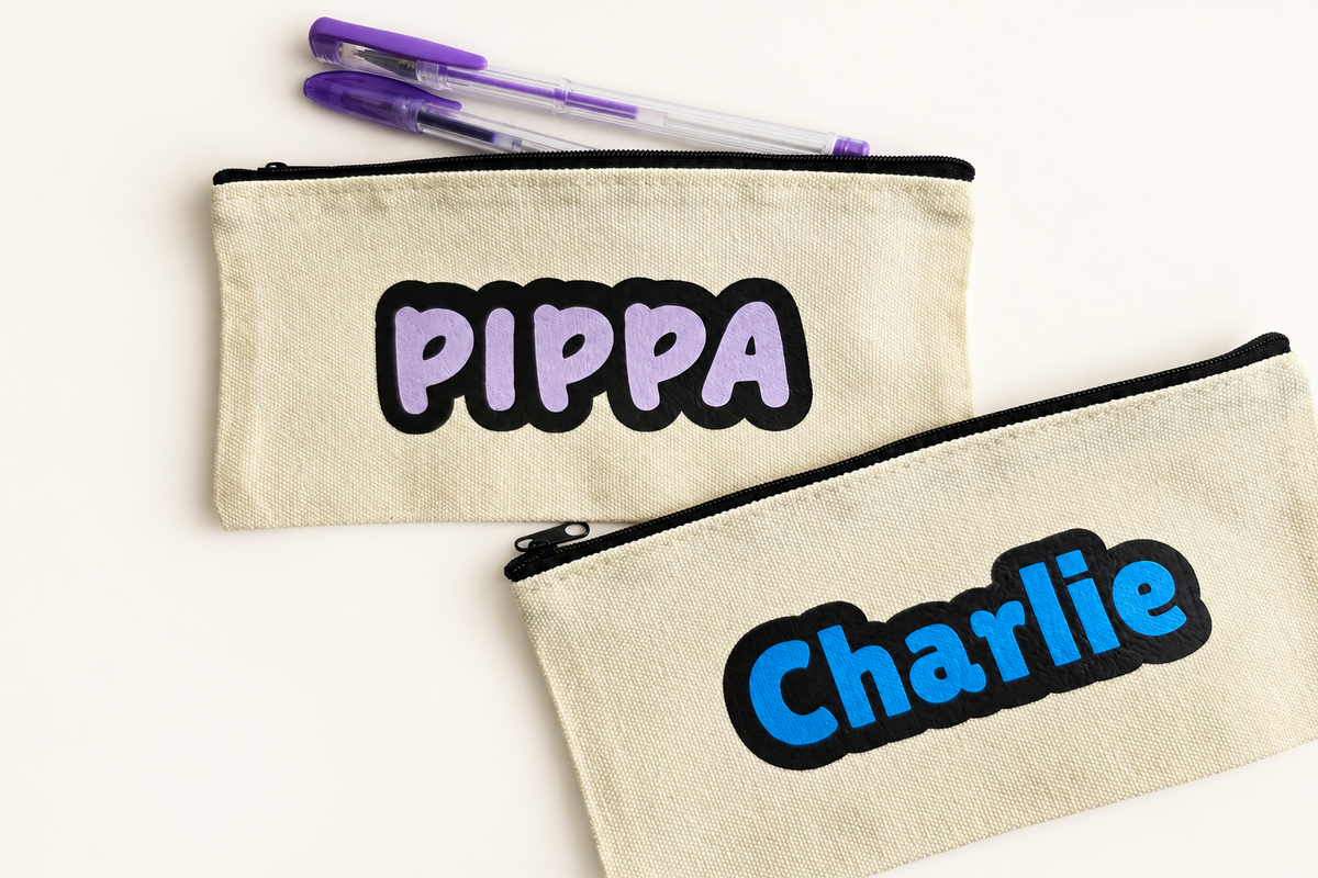 Personalised Small Canvas Pouch – Custom Name Pencil Case & Travel Bag